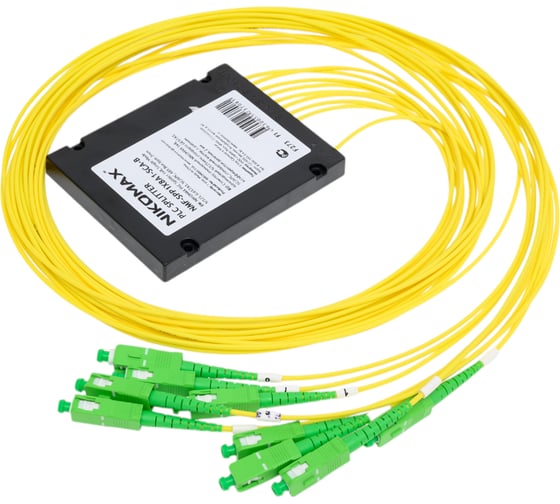 Планарный сплиттер NIKOMAX 1x8, одномодовый, G.657.A1, SC/APC, стандартный корпус, 2 мм NMF-SPP1X8A1-SCA-B