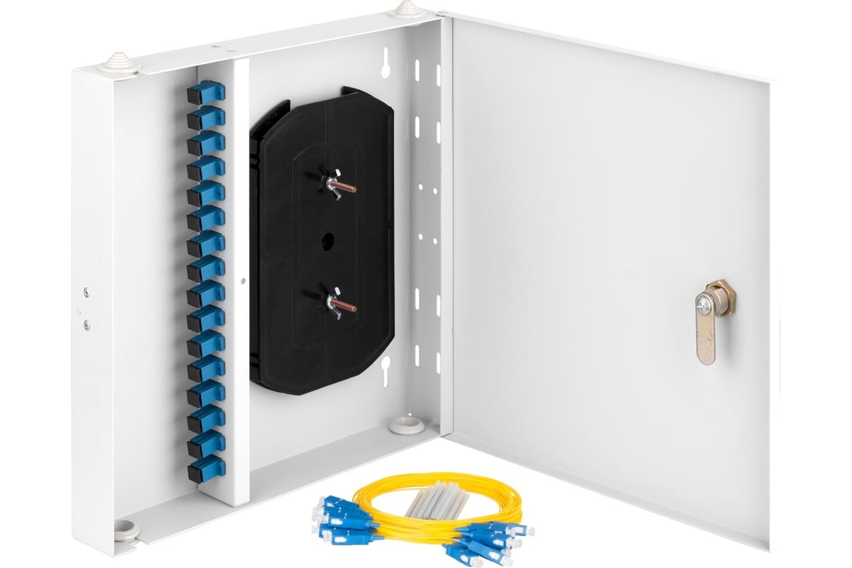 Настенный оптический бокс шкаф на 16 sc адаптеров одна дверца
