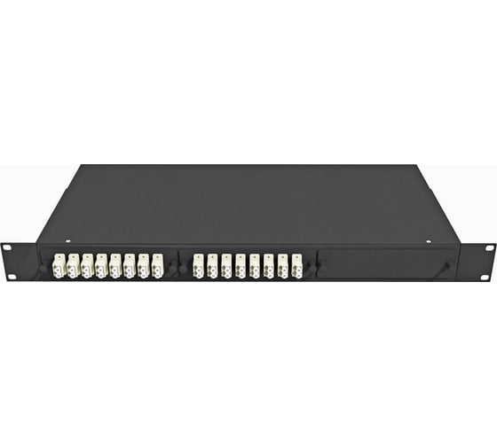 Оптический стоечный кросс TopLAN 19, 32 пигтейла, укомплектованный, КРС-Top-1U-16LC/U-DX-OM4-BK 1