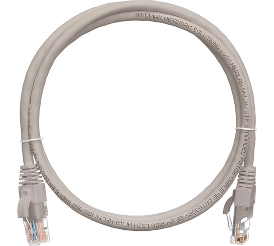 Шнур NIKOMAX, U/UTP 4 пары, Категория 5e, 7х0,205 мм, серый, 0,15м NMC-PC4UD55B-001-C-GY 1