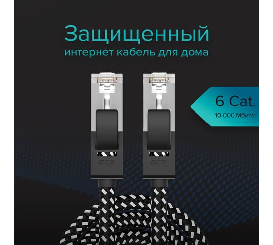 Прямой патч-корд PROF GCR 2.0m UTP медь категирии 6 OD 5.30mm STRONG чёрно белый нейлон VIV52I020