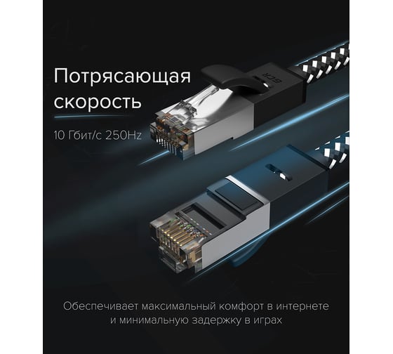 Прямой патч-корд PROF GCR 2.0m UTP медь категирии 6 OD 5.30mm STRONG чёрно белый нейлон VIV52I020