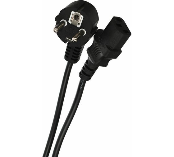 Кабель компьютер - розетка VCOM 220V, угловая евровилка, 3 м, VDE 3G*0,75mm2, CE021-CU0.75-3