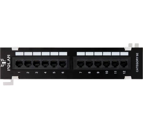 Коммутационная настенная панель Folan 19", 1U, 12 портов, Кат.5e, неэкранированная, черная 1 шт FC-UWP-12-UD2