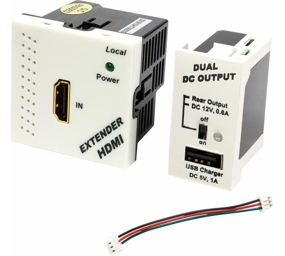 Конвертер LANMASTER RJ45-HDMI, формата Mosaic, 45x45мм + 22.5х45мм, белые LAN-SIP-23HDMI/TX-WH