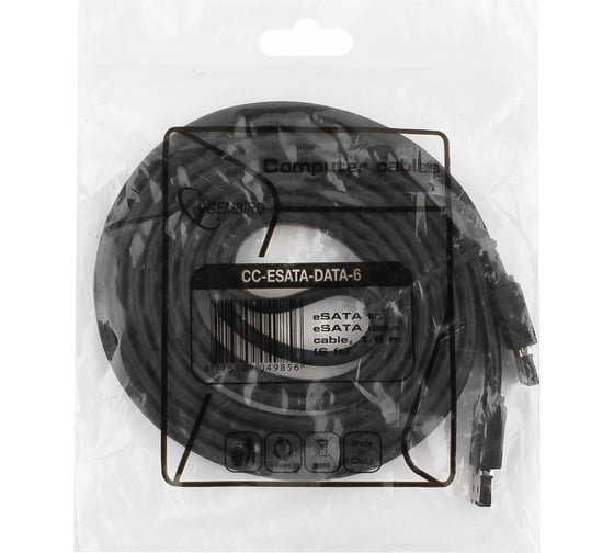 Интерфейсный кабель Gembird eSATA-eSATA 1.8м, 7pin/7pin, пакет CC-ESATA-DATA-6