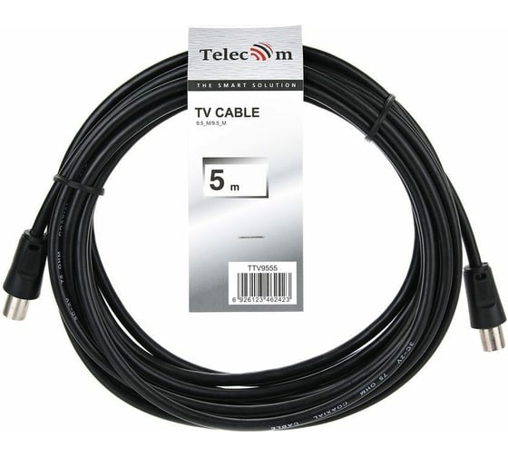 Соединительный антенный кабель Telecom, 9.5mm, 75Ом, ТВ-М--ТВ-M, 5m TTV9555-5M