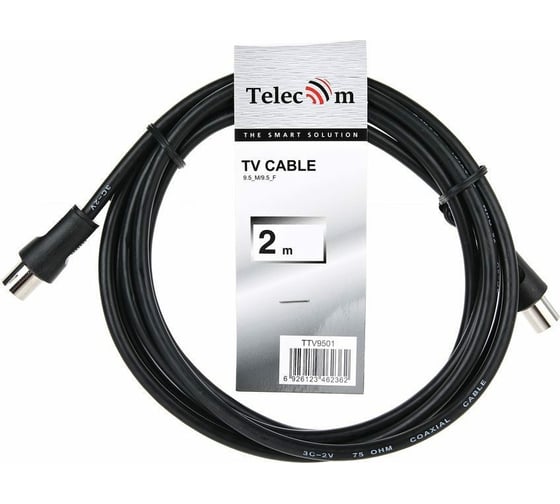 Удлинительный антенный кабель Telecom, 9.5mm, 75Ом, ТВ-М--ТВ-F, 2m TTV9501-2M