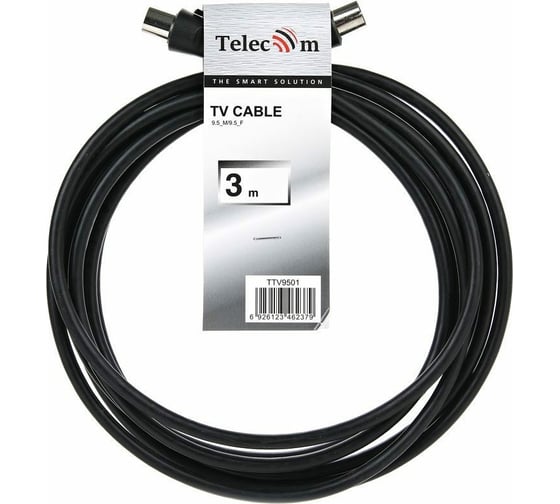Удлинительный антенный кабель Telecom, 9.5mm, 75Ом, ТВ-М--ТВ-F, 3m TTV9501-3M