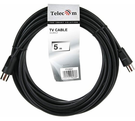 Удлинительный антенный кабель Telecom, 9.5mm, 75Ом, ТВ-М--ТВ-F, 5m TTV9501-5M