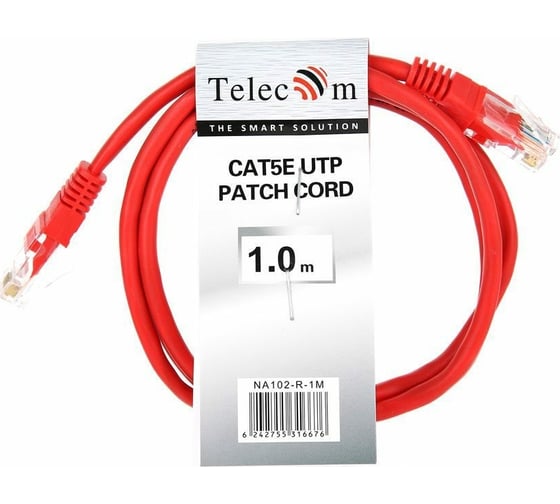 Литой патч-корд Telecom, UTP кат.5е 1,0м красный NA102-R-1M