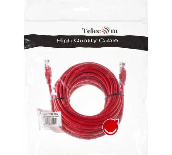 Литой патч-корд Telecom, UTP кат.5е 10,0м красный NA102-R-10M