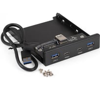 Планка USB на переднюю панель ExeGate U3H-622, 3,5", 2 TypeA +2 TypeC USB 3.2 Gen2 SuperSpeed USB 10Gbps , черная, металл, подсоединение к мат. плате 297553