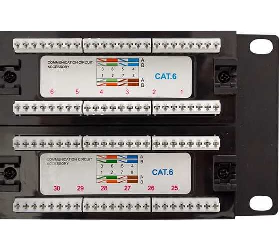 Патч-панель EKF TERACOM CS 19'' Cat.6A 1U полный экран STP 24 порта RJ-45 Dual IDC с органайзером TRCS-PPNL-6ASTP-1U24