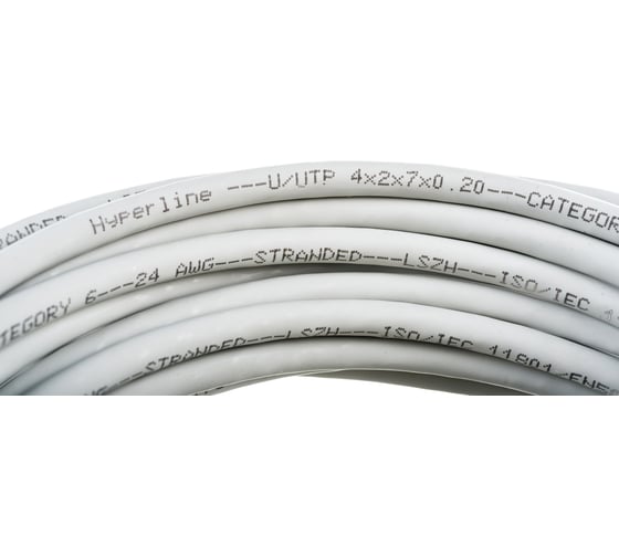 Патч-корд Hyperline PC-LPM-UTP-RJ45-RJ45-C6-10M-LSZH-GY U/UTP, Cat.6 100% Fluke Component 41843
