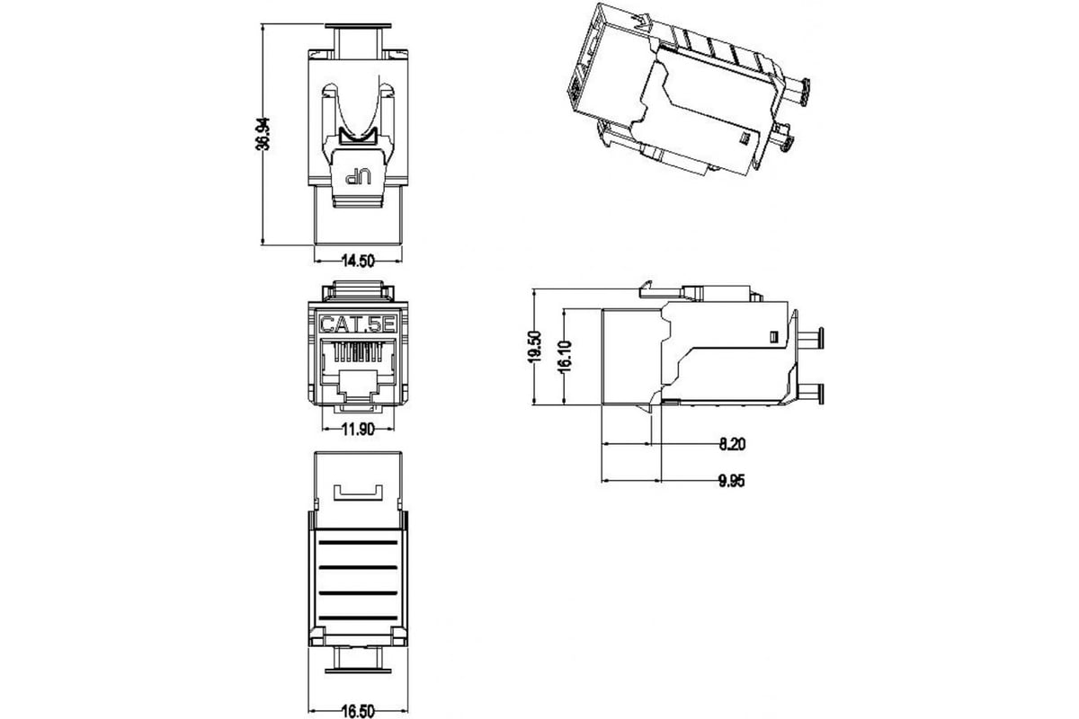 Вставка Hyperline KJ9-8P8C-C5e-90-SH-F-WH Keystone Jack RJ-45 8P8C ...
