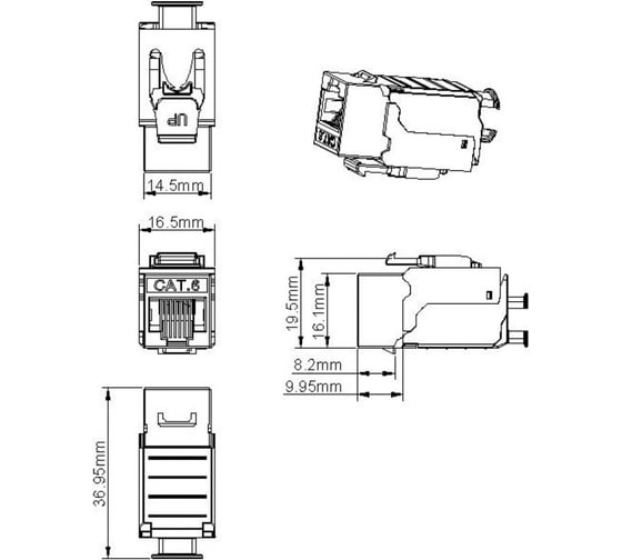Вставка Hyperline KJ9-8P8C-C6-90-SH-F Keystone Jack RJ-45 8P8C, категория 6, экранированная 432597 1