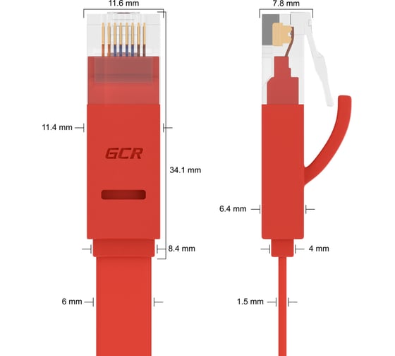Патч-корд UTP GCR PROF 0.3m, медь категории 6, красный, 30 AWG, 10 Гбит/с, RJ45, T568B VIVLNIC624-0.3m