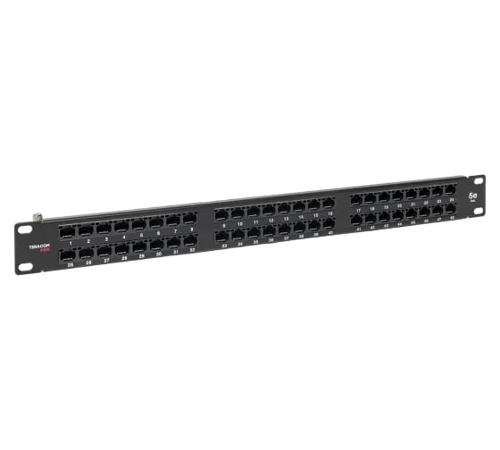 Патч-панель высокой плотности EKF TERACOM PRO 19'', Cat.5E, 1U, неэкранированная, UTP, 48 портов, RJ-45, Dual IDC, с органайзером TRP-PPNL-5EUTP-C1U48