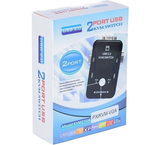Коммутатор PALMEXX KVM-переключатель VGA+USB на 2 компьютера KVM-21UA PX/KVM-VGA