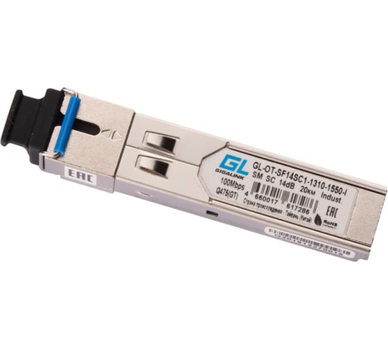 Промышленный модуль SFP GIGALINK WDM, 100 Мбит/с, одно волокно SM, SC, GL-OT-SF14SC1-1310-1550-I 1