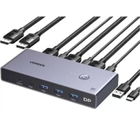 Переключатель Ugreen CM695 (25962) DP1.4 KVM KVM Switch 2 In 1 Out 8K60Hz. Цвет: серый 25962_