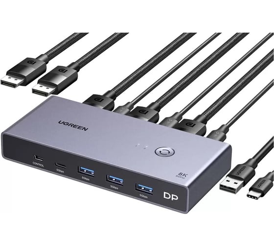 Переключатель Ugreen CM695 (25962) DP1.4 KVM KVM Switch 2 In 1 Out 8K60Hz. Цвет: серый 25962_ 1