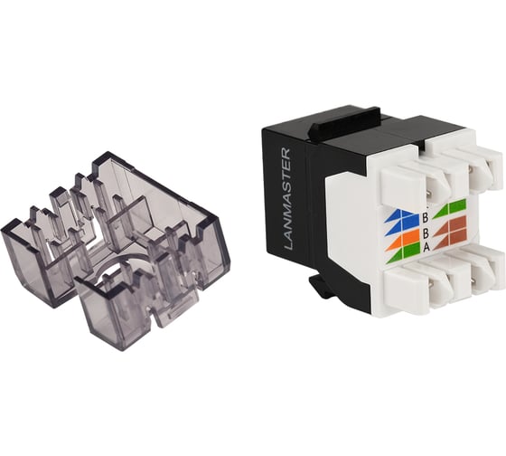 Модуль Keystone LANMASTER RJ45, неэкранированный, категория 6, без шторки, 180 градусов, черный LAN-OK45U6/180N-BK