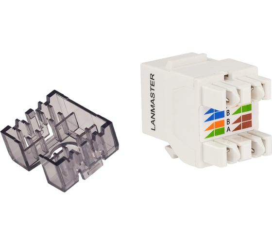Модуль Keystone LANMASTER RJ45, неэкранированный, категория 6A, без шторки, 180 градусов, белый LAN-OK45U6A/180N-WH