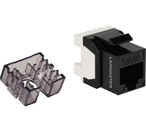 Модуль Keystone LANMASTER RJ45, неэкранированный, категория 6A, без шторки, 180 градусов, черный LAN-OK45U6A/180N-BK