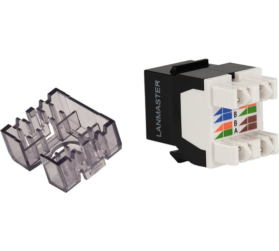 Модуль Keystone LANMASTER RJ45, неэкранированный, категория 6A, без шторки, 180 градусов, черный LAN-OK45U6A/180N-BK