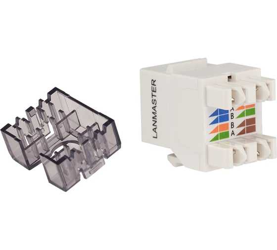 Модуль Keystone LANMASTER RJ45, неэкранированный, категория 6A, со встроенной шторкой, 180 градусов, белый LAN-OK45U6A/180R-WH