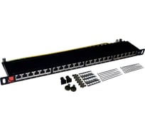 Патч-панель неэкранированная компактная LANMASTER 19" 24 порта RJ45, кат.6A, 0.5U, с задним органайзером LAN-PPC24U6A