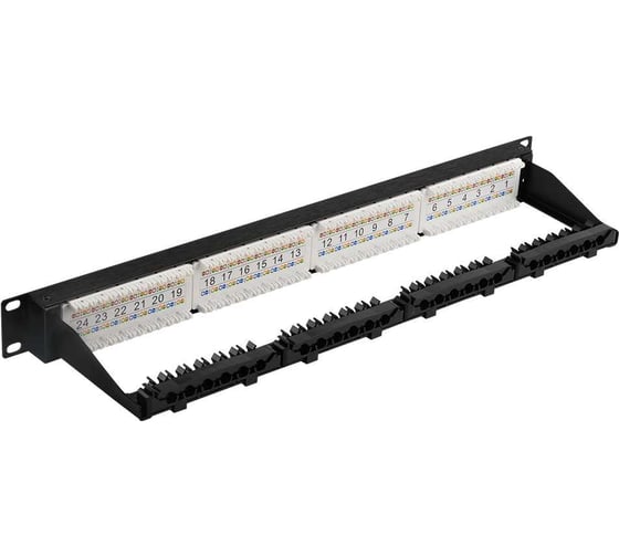 Патч-панель неэкранированная LANMASTER 19", 24 порта RJ45, кат.6A, 1U, с задним органайзером с фиксаторами кабеля LAN-PPN24U6A
