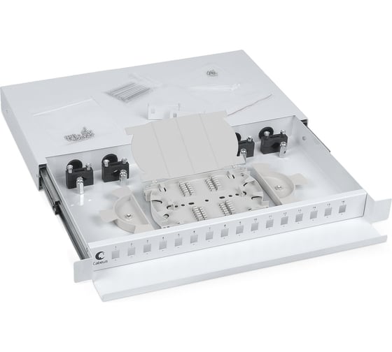 Кросс бокс Cabeus оптический, на 16 SC LC duplex, со сплайс пластиной, выдвижной, ODF-19-16-SC