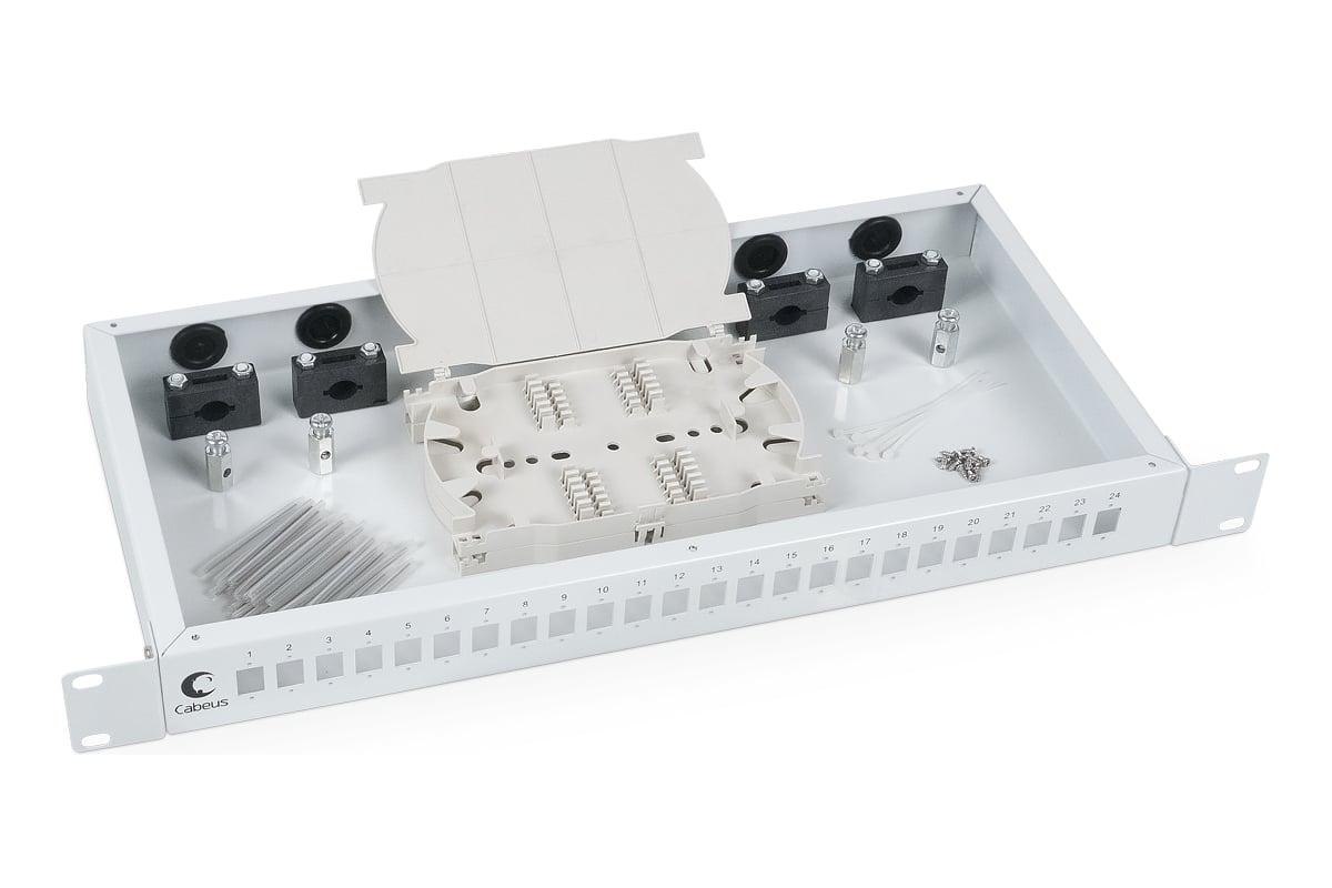 Кросс бокс Cabeus оптический, на 24 SC LC duplex, со сплайс пластиной и ...