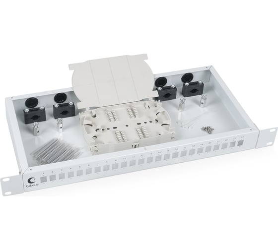 Кросс бокс Cabeus оптический, на 24 SC LC duplex, со сплайс пластиной и КДЗС, FO-19-24SC