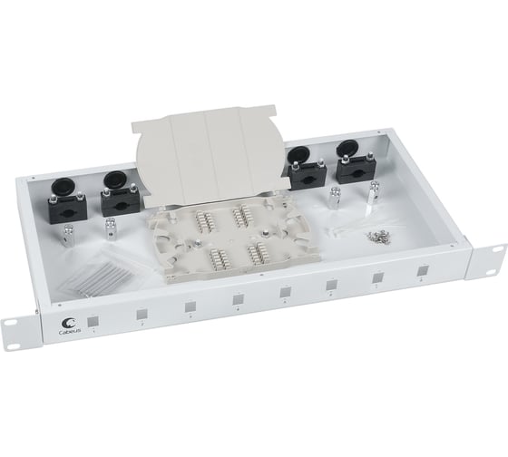 Кросс бокс Cabeus оптический, на 8 SC LC duplex, со сплайс пластиной, выдвижной, ODF-19-8-SC