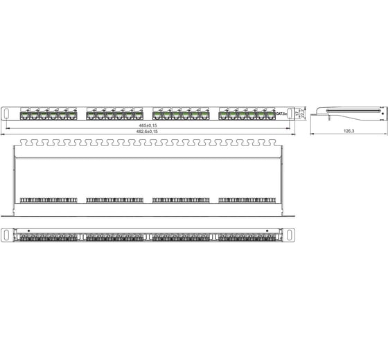 Патч-панель NTSS PREMIUM 0.5U 24 порта RJ45 UTP cat.5е, Dual IDC с задним кабельным органайзером NTSS-PP2-PM-0.5U-24-UTP-RJ45-5e-D