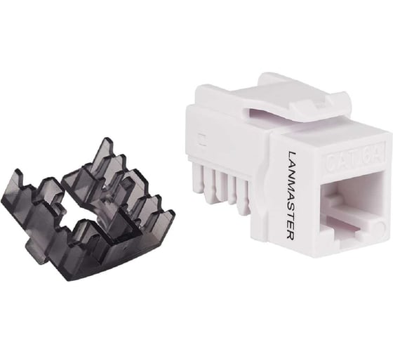 Модуль LANMASTER Keystone, RJ45, неэкранированный, кат.6A, без шторки, 90 градусов, белый LAN-OK45U6A/90N-WH 1