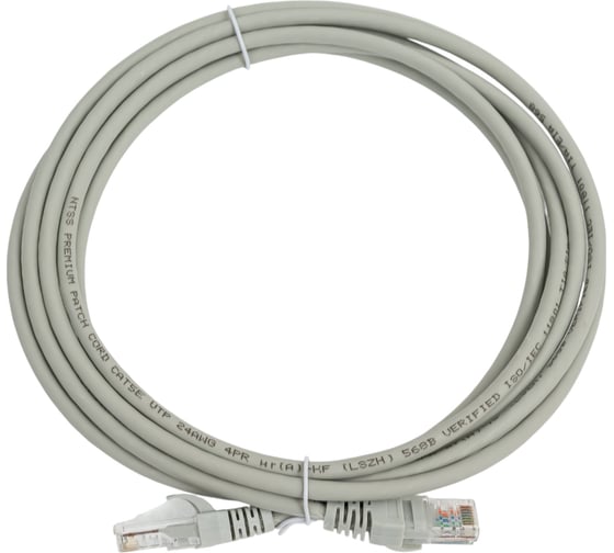 Патч-корд NTSS PREMIUM 2xRJ45/8P8C, T568B UTP CAT6 LSZH 3 метра, серый NTSS-PC-PM-UTP-RJ45-6-3.0-LSZH-GY 1