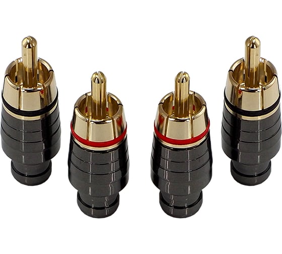 Коннектор для кабеля AURA RCA до 6 мм, 2 красных + 2 черных, блистер RCA-P604