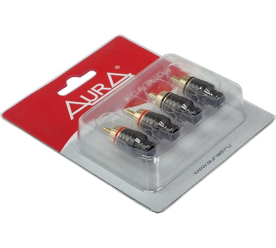 Коннектор для кабеля AURA RCA до 6 мм, 2 красных + 2 черных, блистер RCA-P604