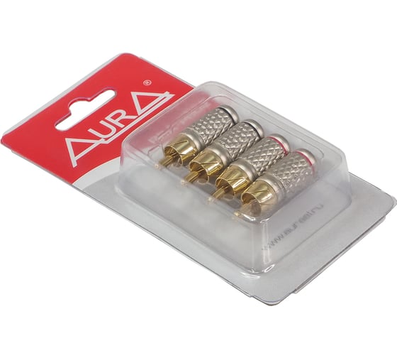 Коннектор для кабеля AURA RCA до 6 мм, 2 красных + 2 черных, блистер RCA-P602