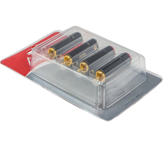 Коннектор для кабеля AURA RCA до 9,3 мм., 2 красный + 2 серых, блистер RCA-P615