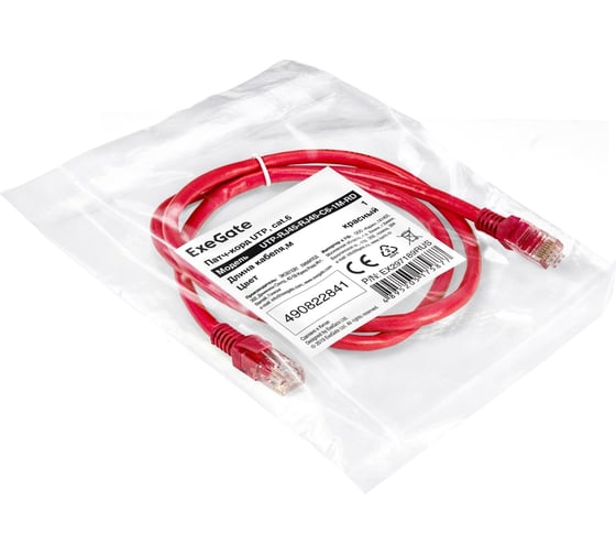 Патч-корд ExeGate UTP-RJ45-RJ45-C6-1M-RD, UTP, cat.6, 1м, красный 297189