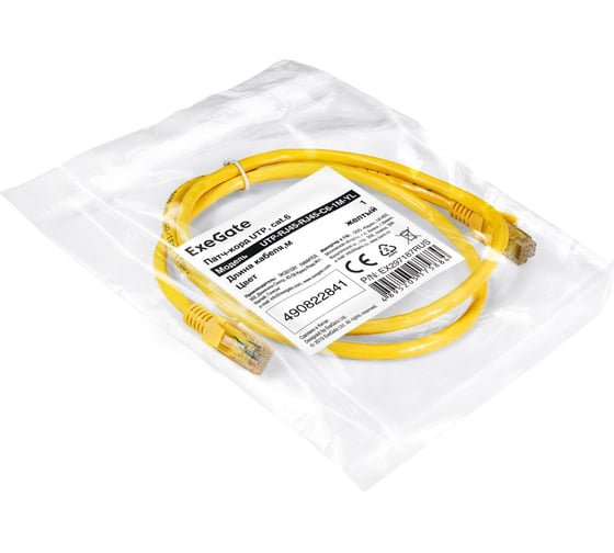 Патч-корд ExeGate UTP-RJ45-RJ45-C6-1M-YL, UTP, cat.6, 1м, желтый 297187