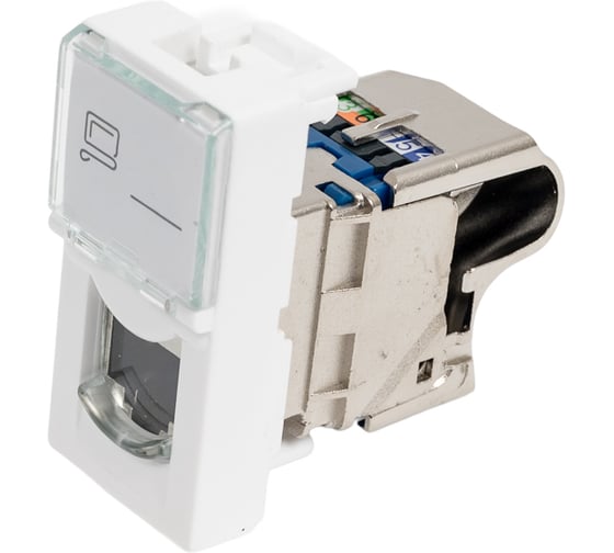 Вставка LANMASTER Mosaic 22.5x45, RJ-45 STP, категория6, белая LAN-SIP-22S6-WH