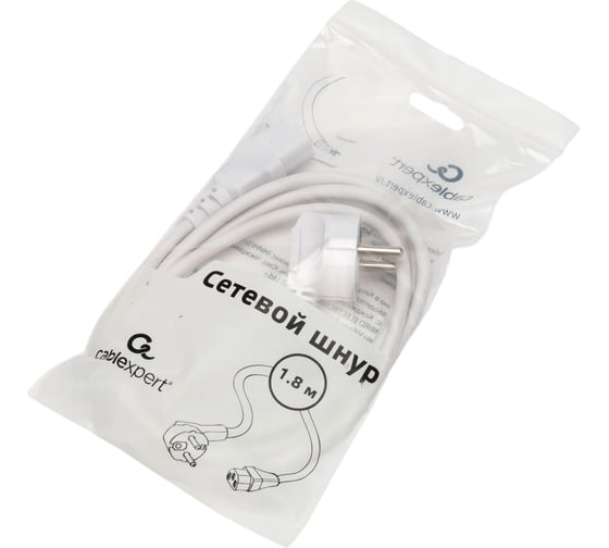Кабель питания Cablexpert Schuko-C13, 3x0.5мм2, 6A, с заземлением, 1.8м, белый, пакет, PC-186W