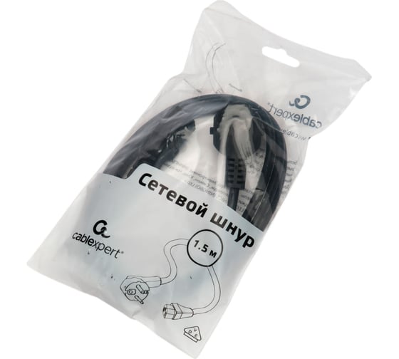 Кабель питания Cablexpert Schuko-C13, 3x0.75мм2, 10A, VDE, с заземлением, 1.5м, черный, пакет, PC-186-VDE-1.5M